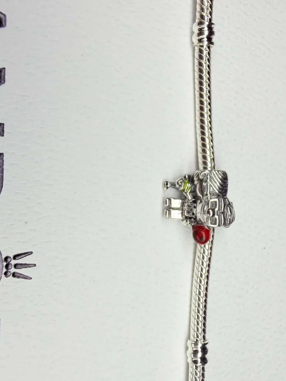Pandora Silver Robot Charm with Red and Green Accents